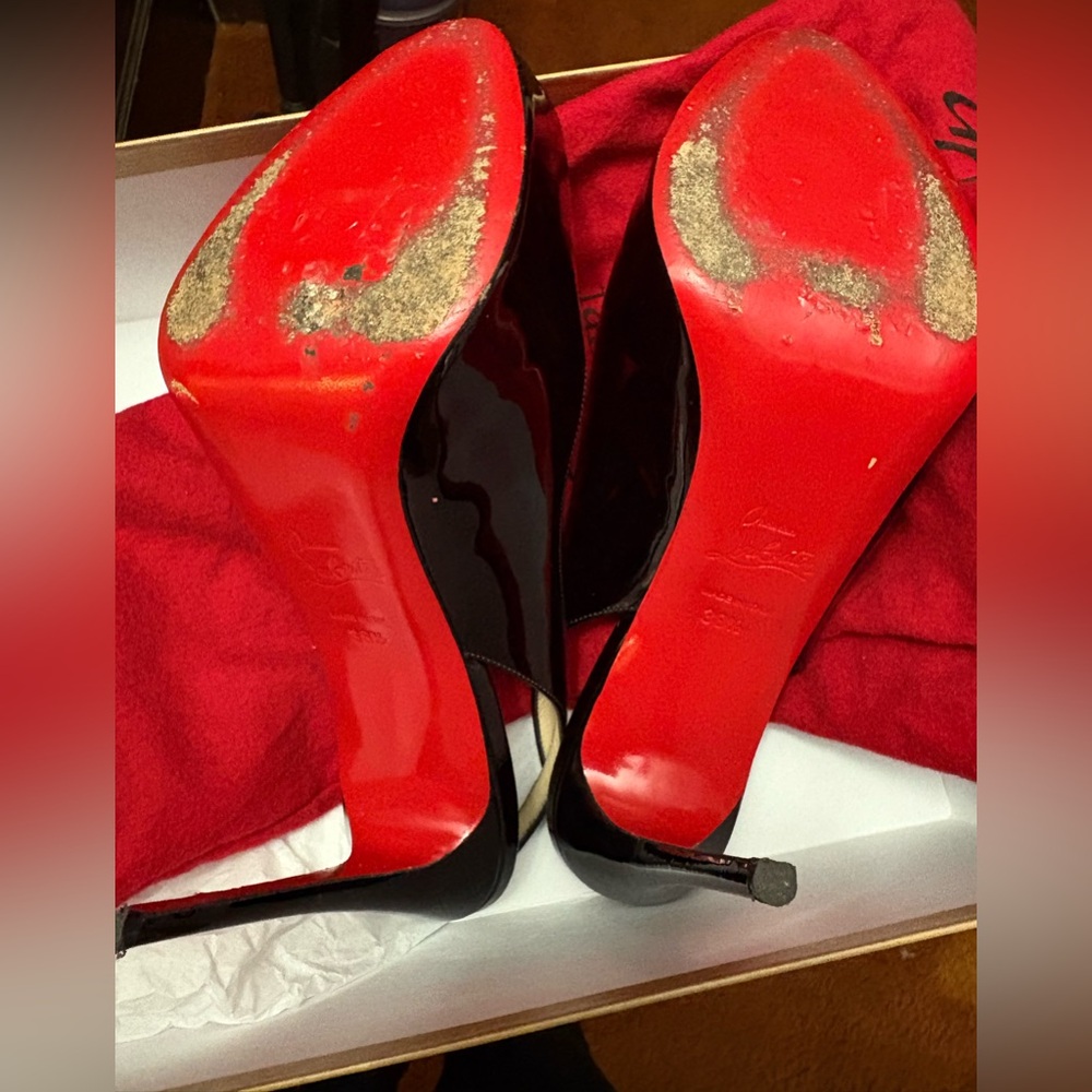 Christian Louboutin Black and Red Peep Toe Heels - Picture 2 of 2